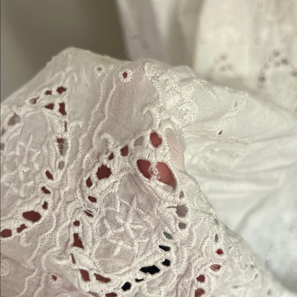 Maeve midi dress high neck ivory eyelet lace scalloped hem white sz 10 Anthro - Picture 3 of 8